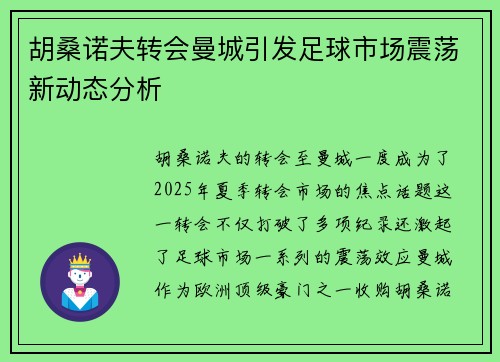 胡桑诺夫转会曼城引发足球市场震荡新动态分析