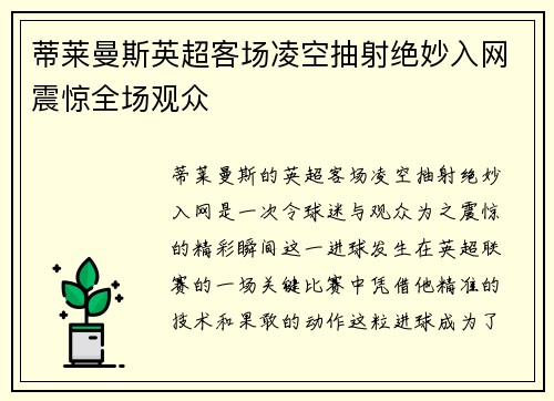 蒂莱曼斯英超客场凌空抽射绝妙入网震惊全场观众 蒂莱曼斯英超客场凌空抽射绝妙入网震惊全场观众